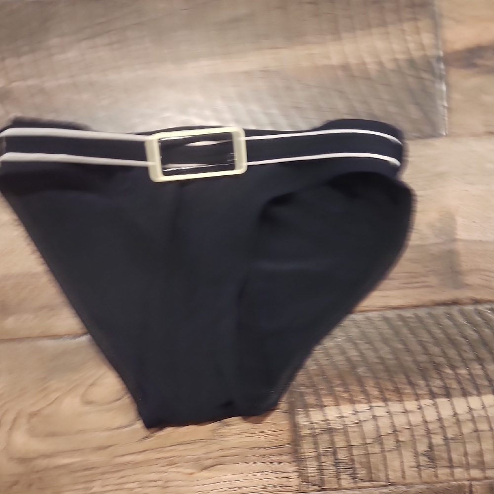 Calvin Klein Black Bikini Bottom with Cream Belt